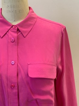 EQUIPMENT, Hot Pink, Silk, Solid, L/S, B.F, C.A., Chest Pockets
