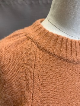 Womens, Dress, Long & 3/4 Sleeve, ZIMMERMANN, Terracotta Brown, Cashmere, Nylon, Solid, 0P, Knit, Puffy Raglan Sleeves, Below Elbow Is Fitted Rib Knit,  Rib Knit Round Neck And Fitted Waist, A-Line, Knee Length