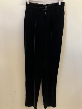 Womens, Evening Pants, DOROTHY SCHOELEN, Black, Rayon, Solid, W:28, Triple Pleat, Invisible Zip Front, Wide Waistband with 2 Buttons, 2 Hip Pckt,