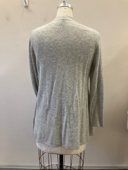 Womens, Cardigan Sweater, CHARTER CLUB, Lt Gray, Cashmere, Heathered, L, No Closures, Rib Knit Trim At Neck Edge, Flared For Hips