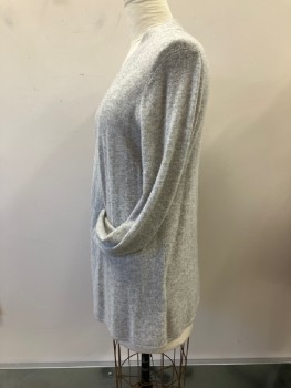 Womens, Cardigan Sweater, CHARTER CLUB, Lt Gray, Cashmere, Heathered, L, No Closures, Rib Knit Trim At Neck Edge, Flared For Hips