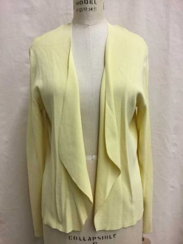 Cleo, Lemon Yellow, Rayon, Nylon, Solid, Long Sleeves, Open Front, Drape Front, Open Knit Vertical Line Detail At Back Center