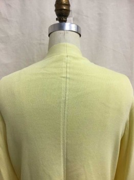 Womens, Cardigan Sweater, Cleo, Lemon Yellow, Rayon, Nylon, Solid, Medium, Long Sleeves, Open Front, Drape Front, Open Knit Vertical Line Detail At Back Center