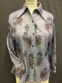 N/L, Purple, Gray, Rust Orange, Orange, Polyester, Floral, Collar Attached, Button Front, 3/4 Long Sleeves,