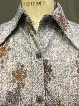 Womens, Blouse, N/L, Purple, Gray, Rust Orange, Orange, Polyester, Floral, B 38, Collar Attached, Button Front, 3/4 Long Sleeves,