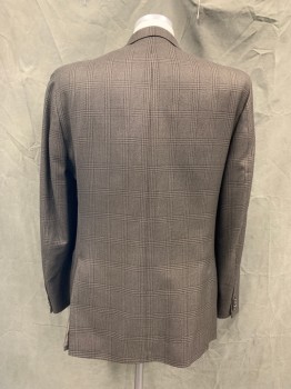 Mens, Sportcoat/Blazer, MICHAEL KORS, Brown, Black, Rayon, Polyester, Glen Plaid, 42L, Single Breasted, Collar Attached, Notched Lapel, 3 Pockets, 2 Buttons