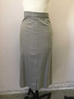 Womens, 1940s Vintage, Suit, Skirt, WALTER, Taupe, Tan Brown, Lt Yellow, Wool, Check , 24W, Side Zip, Below Knee, Back and Front Slit