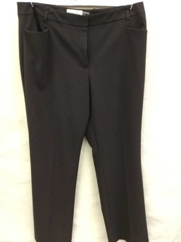 Womens, Slacks, CALVIN KLEIN, Brown, Polyester, Rayon, Solid, 10, Flat Front, 4 Pockets, Zip Front,
