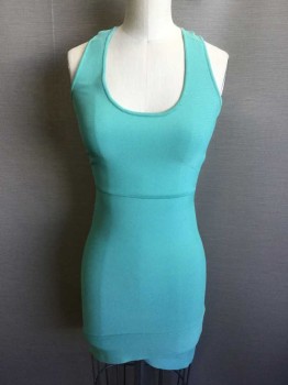 Womens, Dress, Sleeveless, BCBG, Aqua Blue, Polyester, Spandex, Solid, XS, Aqua Knit, Scoop Neck, Sleeveless, Fitted, Exposed Zip Back,