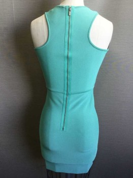 Womens, Dress, Sleeveless, BCBG, Aqua Blue, Polyester, Spandex, Solid, XS, Aqua Knit, Scoop Neck, Sleeveless, Fitted, Exposed Zip Back,