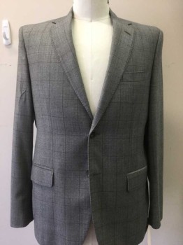 Mens, Sportcoat/Blazer, JOHN W NORDSTROM, Lt Gray, Gray, Wool, Heathered, Check , 42 R, Heathered Lt Gray with Dk Gray Check Pattern, 2 Buttons,  3 Pockets,