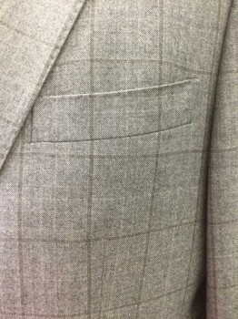 Mens, Sportcoat/Blazer, JOHN W NORDSTROM, Lt Gray, Gray, Wool, Heathered, Check , 42 R, Heathered Lt Gray with Dk Gray Check Pattern, 2 Buttons,  3 Pockets,