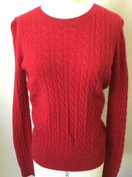 Womens, Pullover, ANTONI MELANI, Red, Cashmere, Cable Knit, XS, Pullover, Long Sleeves, Crew Neck,