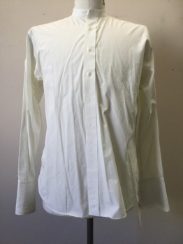 FREDERICK THEAK, Ivory White, Cotton, Solid, Ivory, Button Front, Collar Band, Long Sleeves, French Cuffs,