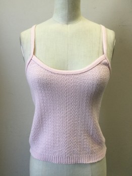 Womens, Tank Top, M BASICS, Lt Pink, Acrylic, Cotton, Solid, S, Scoop Neck Tank, Marbled Texture, Ribbed Knit Waistband