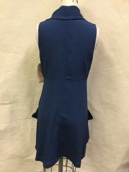 KENSIE, Teal Blue, Polyester, Solid, Teal Blue, Cowl Neck, Sleeveless, Side Zip, 2 Large Droopy Pockets Side
