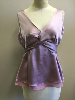 Womens, Top, NIC & ZOE, Lilac Purple, Silk, Solid, 8, Sleeveless, Surplice Knot Front Top with Self Tie, Sheer Lining Longer Than Top, Side Zip