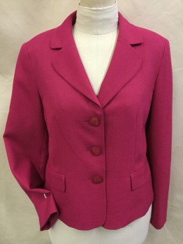 Womens, Suit, Jacket, EVAN PICONE SUIT, Hot Pink, Polyester, Solid, 16, Jacket:  Hot Pink with Pink Lining, Notched Lapel, Single Breasted, 3 Large Pink Button Front, 2 Pockets with Flap, Long Sleeves, (some Snag on Left Sleeve) with Matching Skirt