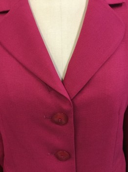 EVAN PICONE SUIT, Hot Pink, Polyester, Solid, Jacket:  Hot Pink with Pink Lining, Notched Lapel, Single Breasted, 3 Large Pink Button Front, 2 Pockets with Flap, Long Sleeves, (some Snag on Left Sleeve) with Matching Skirt