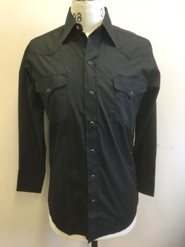 Mens, Western, PANHANDLE SLIM, Black, Poly/Cotton, Solid, Slv:32, N:15, Long Sleeves, Snap Front, Collar Attached, 2 Pockets with Snap Closures, Western Style Yoke and Pocket Flaps, Black and Silver Snaps