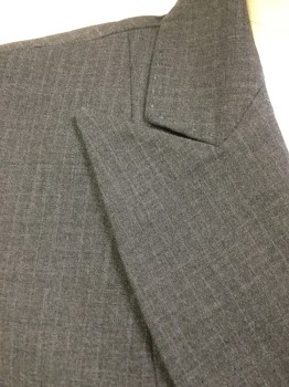 E. TAHARI, Charcoal Gray, Baby Blue, Wool, Polyester, Heathered, Stripes - Vertical , Jacket, Heather Charcoal Gray with Baby Blue Fine Vertical Stripes, Peek Lapel, Single Breasted, 3 Button Front, 2 Pockets.