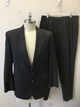 JOSEPH ABBOUD, Gray, Lt Gray, Wool, Stripes - Pin, Gray with Light Gray Pinstripes, Single Breasted, Notched Lapel, 2 Buttons, 3 Pockets, Solid Black Lining