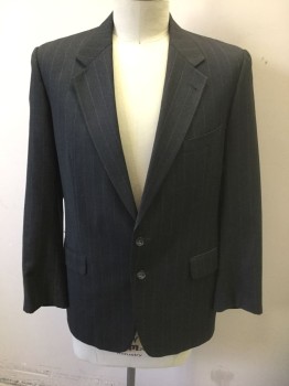 JOSEPH ABBOUD, Gray, Lt Gray, Wool, Stripes - Pin, Gray with Light Gray Pinstripes, Single Breasted, Notched Lapel, 2 Buttons, 3 Pockets, Solid Black Lining