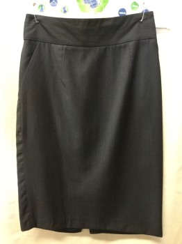 Womens, Skirt, Knee Length, BANANA REPUBLIC, Navy Blue, Wool, Synthetic, Heathered, W27, 2, Pencil Cut, Top Stitch Detail at Waist Band, Slit Center Back,