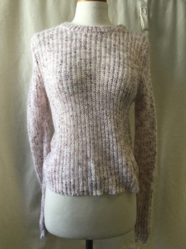 Womens, Pullover Sweater, NO LABEL, Mauve Pink, Synthetic, Heathered, S, Crew Neck,