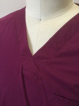 CHEROKEE, Plum Purple, Poly/Cotton, Spandex, Solid, Short Sleeves, V-neck, 4 Pockets