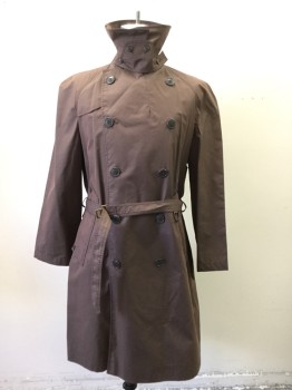 Mens, Coat, Trenchcoat, SAMSONITE, Brown, Cotton, Polyester, Solid, 40, Brown with Reddish Tones, Double Breasted, Collar Attached, Raglan Long Sleeves, Storm Flap, Shoulder Flap, 2 Pockets, Self Belt, Belt Loops