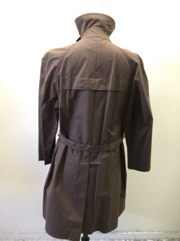 Mens, Coat, Trenchcoat, SAMSONITE, Brown, Cotton, Polyester, Solid, 40, Brown with Reddish Tones, Double Breasted, Collar Attached, Raglan Long Sleeves, Storm Flap, Shoulder Flap, 2 Pockets, Self Belt, Belt Loops