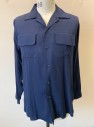 EMPIRE, Navy Blue, Rayon, Solid, Long Sleeve Button Front, Collar Attached, 2 Pockets with Flaps,
