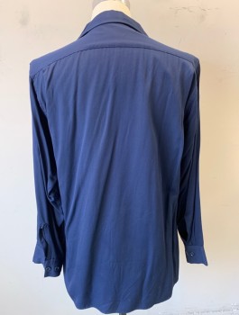 EMPIRE, Navy Blue, Rayon, Solid, Long Sleeve Button Front, Collar Attached, 2 Pockets with Flaps,