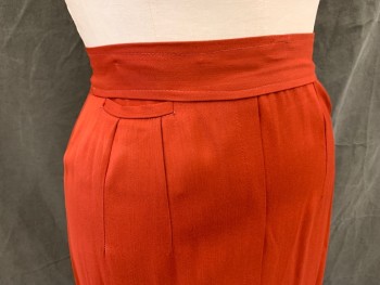 Womens, Skirt, STYLED BY GURIAN, Rust Orange, Synthetic, Solid, W 26, 1 3/4" Waistband with Side Button, Side Zip, Small Pleats, Watch Pocket, Center Front and Center Back Tuck Pleat, Hem Below Knee,