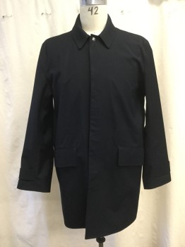 Mens, Coat, Trenchcoat, N/L, Midnight Blue, Polyester, Cotton, Solid, 40, Single Breasted with Concealed Button closure, Spread Collar, 2 Flap Pockets, Long Sleeves, Back Vent,  Belted Cuffs, Above the Knee Length