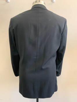 FERRACCI, Black, Wool, Solid, Crepe, Single Breasted, No Lapel - Has Small Collar with Square Ends, V-neck, 3 Gold Buttons with Geometric Embossed Detail, Padded Shoulders, 3 Pockets,