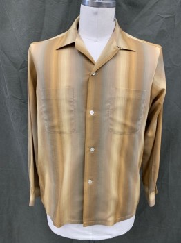 TOWNCRAFT, Goldenrod Yellow, Butter Yellow, Brown, Gray, Cotton, Stripes, Button Front, Collar Attached, 2 Pockets, Long Sleeves, Button Cuff, Stain Below Pocket See Detail Photo,