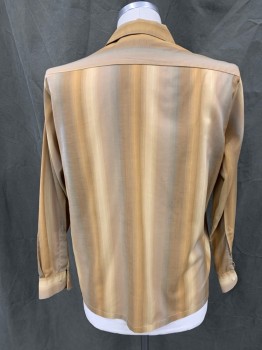 TOWNCRAFT, Goldenrod Yellow, Butter Yellow, Brown, Gray, Cotton, Stripes, Button Front, Collar Attached, 2 Pockets, Long Sleeves, Button Cuff, Stain Below Pocket See Detail Photo,