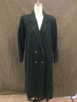 Womens, Coat, JOFELD, Forest Green, Wool, Solid, B 34, Double Breasted, Button Front, Collar Attached, Notched Lapel, Pleated at Shoulder Inset, Pleated Panels Around Shoulders to Hem Front and Back