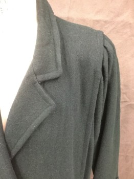 Womens, Coat, JOFELD, Forest Green, Wool, Solid, B 34, Double Breasted, Button Front, Collar Attached, Notched Lapel, Pleated at Shoulder Inset, Pleated Panels Around Shoulders to Hem Front and Back