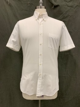 MTO/ ANTO, White, Cotton, Stripes - Shadow, Button Front, Collar Attached, Button Down Collar, 1 Pocket, Short Sleeves, Multiple,