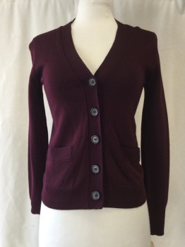 Womens, Sweater, JCREW, Red Burgundy, Wool, Solid, XXS, Button Front, 2 Pockets,