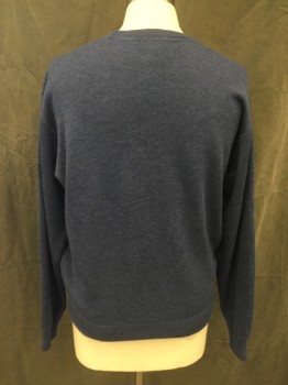 Mens, Pullover Sweater, FACONNABLE, Blue, Wool, Solid, M, Crew Neck, Long Sleeves, Ribbed Knit Neck/Waistband/Cuff