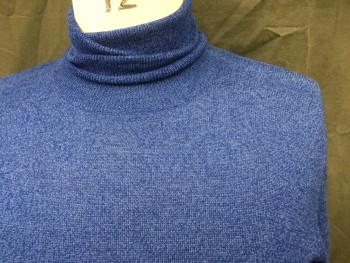 Mens, Pullover Sweater, CLUB MONACO, Lt Blue, Royal Blue, Acrylic, Wool, Mottled, L, Ribbed Knit Turtleneck, Long Sleeves, Ribbed Knit Waistband/Cuff