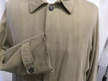 Mens, Coat, Trenchcoat, JOSEPH ABBOUD, Tan Brown, Wool, Solid, 42 R, Flat Front,  2 Pockets,  Detachable Liner, Button Front, Hidden Buttons, Cuff Epaulets, Knee Length