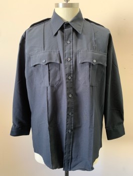 Mens, Fire/Police Shirt, LIBERTY, Navy Blue, Polyester, Solid, N:18.5, 2XL, S:34-5, Long Sleeves, Button Front, Collar Attached, 2 Pockets with Button Flap Closures, Epaulets at Shoulders