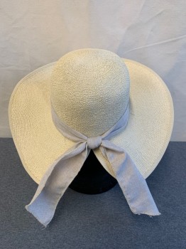 Womens, Straw Hat, Four Buttons, Beige, Straw, OS, Sun Hat, Wide Brim, Round Crown, With Head Band