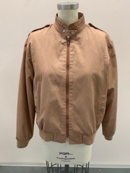 LONDON FOG, Dusty Rose Pink, Poly/Cotton, Mandarin Collar With Tab & Snap Buttons, Zip Front, Side Pockets, Epaulets, Rib Knit Waist & Cuffs, *Damaged Button On Neck Tab