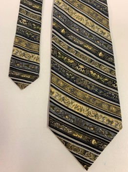 Mens, Tie, CHRISTIAN LACROIX, Multi-color, Silk, Stripes - Diagonal , Floral, Four in Hand, Medium Width